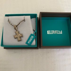 Effy Diamond, 18K Gold and Sterling Silver Cross Pendant Necklace, 0.12 TCW